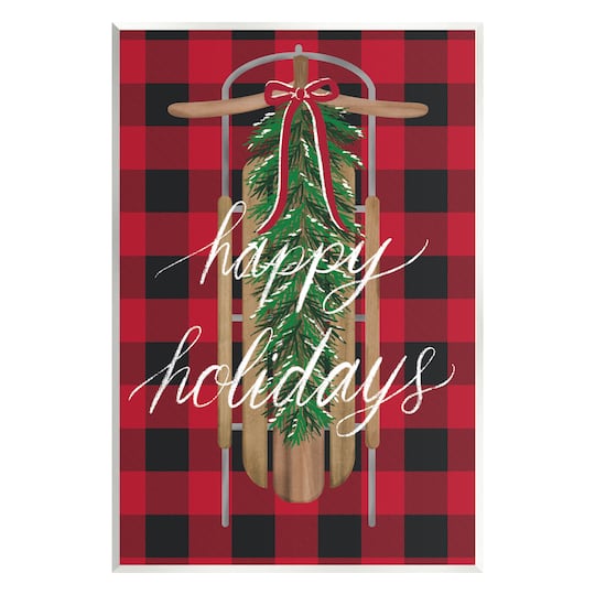 Stupell Industries Happy Holidays Tartan Sled Wall Plaque Art